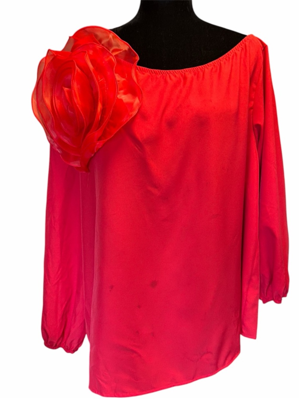 NWOT Red One-Shoulder Satin Top with Floral Accent - Picture 5 of 10